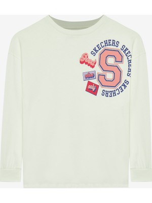 Skechers G Graphic Tee Long Sleeve T-Shirt Büyük Kız Çocuk Beyaz Tshirt SK242058-102