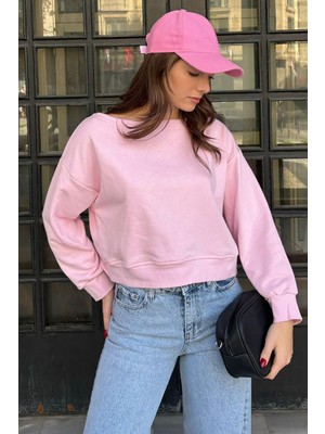 Pembe Kayık Yaka Kadın Sweatshirt MG2208