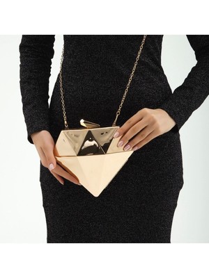 Glemix Gianna Gold Üçgen Model Clutch Abiye Portföy Çanta