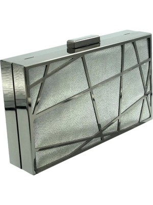 Glemix Alessia Metal Geometrik Çizgi Model Clutch Abiye Portföy Çanta