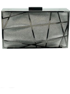 Glemix Alessia Metal Geometrik Çizgi Model Clutch Abiye Portföy Çanta