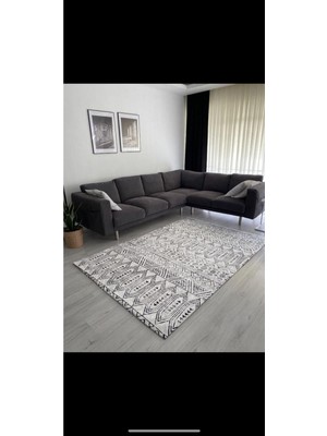 Eyprich Ipek Kadife Halı Örtüsü Etnik Beyaz Model 6m2-200x300