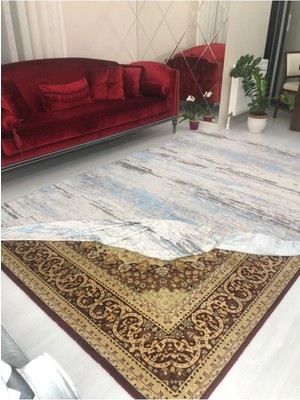 Eyprich Mavi Firuze Model Ipek Kadife Lastikli Halı Örtüsü 4m2-160x230