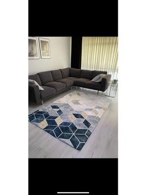 Eyprich Ipek Kadife Halı Örtüsü Zümrüt Mavi 4m2-160x230