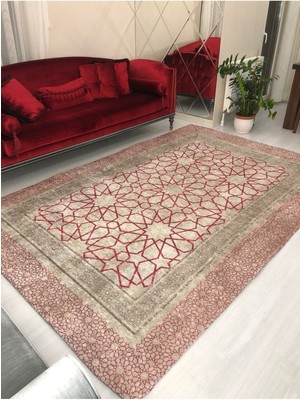 Eyprich Pembe Çini Model Ipek Kadife Lastikli Halı Örtüsü 4 M2 - 160x230