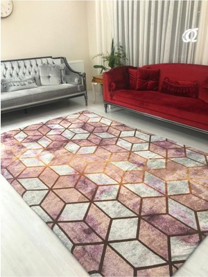 Eyprich Pembe Piramit Model Ipek Kadife Lastikli Halı Örtüsü 6 M2-200x300