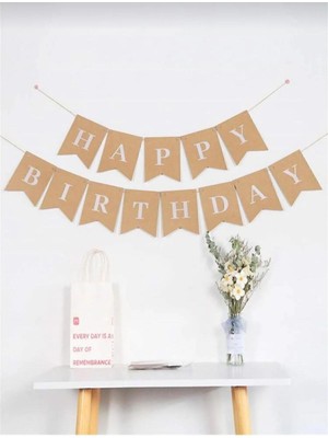 Atölye Mi Retro Krem 5 Yaş Balonlu Happy Birthday Kraft Bannerlı 3 Retro Kalp Balonlu Balon Seti