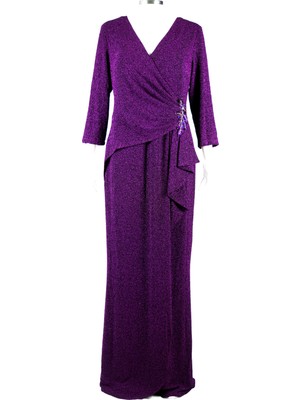 Likralı Simli Kruvaze Yaka Maxi Kadın Abiye