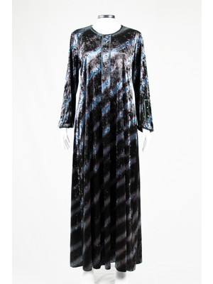 Likralı Özel Taş Tasarımlı Jakarlı Kadife Maxi Elbise