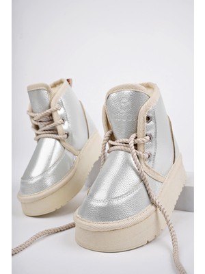 Muggo Puffy Kalın Taban Içi Tüylü Bağcıklı Günlük Yarım Çocuk Bot