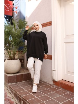 Iki Iplik Penye Kumaş Oversize Sweatshirt Siyah