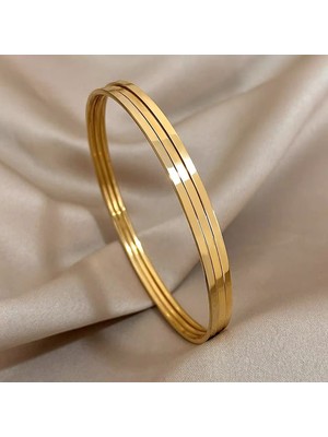 Laria Jewelry 3'lü Ajda Bilezik Paslanmaz Çelik 14 Ayar Altın Kaplama