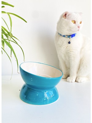 Seramik Yavaş Yeme Kedi Mama Kabı (Turkuaz)