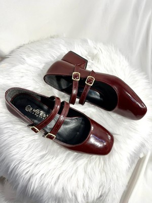 Hco Shoes Kadın Bordo Küt Burunlu Alçak Topuklu Ayakkabı