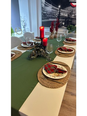 Decamor Home Pamuklu Dertsiz Leke Tutmaz Yeşil Uzun Runner