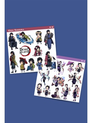 Minithingsart Giyu Tomioka-Shinobu Kochō -Demon Slayer-2li Çıkartma-Etiket-Süsleme-Hediye- Başarı Çıkartmaları