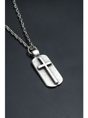 Haç Künye  Gümüş Kaplama Unisex Düz Zincir Kolye kod 782