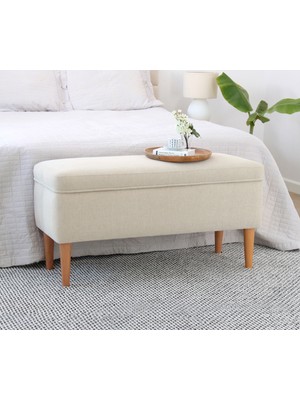 Lorence Home Glend Sandıklı Bench Puf - Krem