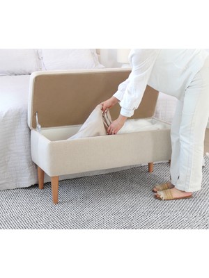 Lorence Home Glend Sandıklı Bench Puf - Krem