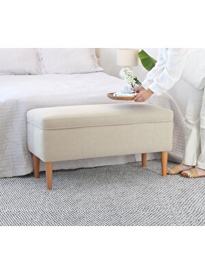 Lorence Home Glend Sandıklı Bench Puf - Krem