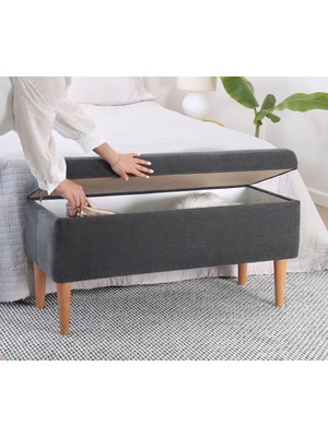 Lorence Home Glend Sandıklı Bench Puf - Gri