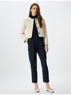 Koton Havuç Kesim Kumaş Pantolon Pile Detaylı Cepli Standart Bel 5WAK40035PW