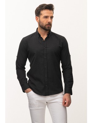 Desenli Siyah Renk Slim Fit Erkek Gömlek