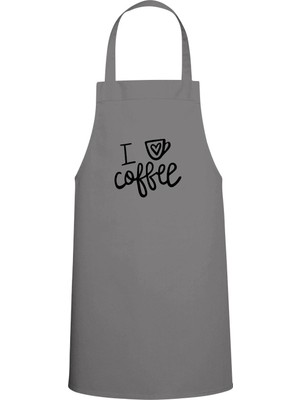 I Love Coffe Yazılı Özel Baskı Chef Mutfak Önlüğü Gri