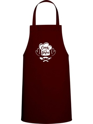 Cook With Love Yazılı Özel Baskı Chef Mutfak Önlüğü Bordo