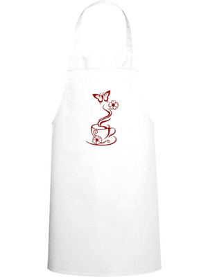 Coffee & Kelebek Tasarım Özel Baskılı Chef Mutfak Önlüğü Beyaz