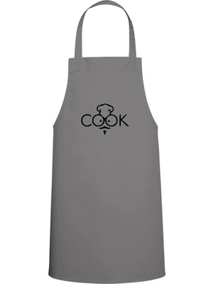 Cook Yazı Özel Baskılı Chef Mutfak Önlüğü Gri