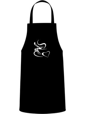 Coffee & Kalp Tasarım Özel Baskılı Chef Mutfak Önlüğü Siyah