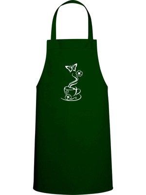Coffee & Kelebek Tasarım Özel Baskılı Chef Mutfak Önlüğü Avcı Yeşili