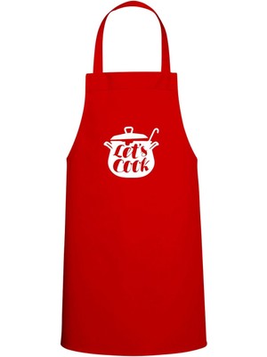 Tencere Içi Let's Cook Yazılı Özel Baskı Chef Mutfak Önlüğü Kırmızı