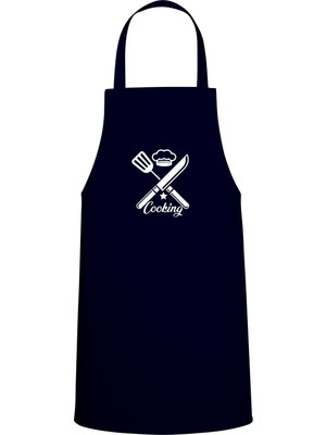 Cooking Yazılı Özel Baskılı Chef Mutfak Önlüğü Lacivert