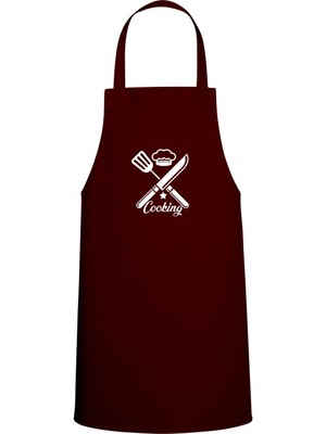 Cooking Yazılı Özel Baskılı Chef Mutfak Önlüğü Bordo