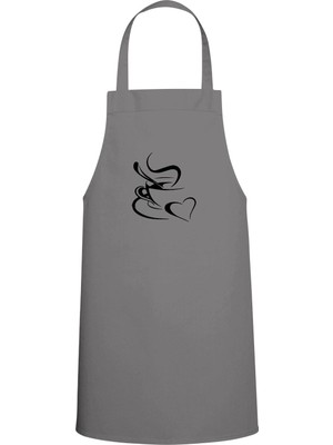 Coffee & Kalp Tasarım Özel Baskılı Chef Mutfak Önlüğü Gri