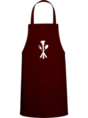Mutfak Gereçleri Özel Baskılı Chef Mutfak Önlüğü Bordo