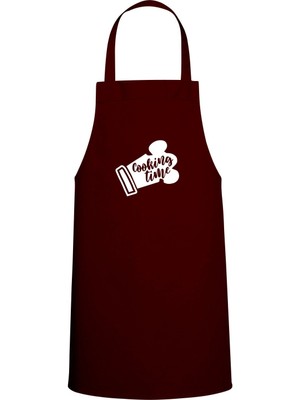 Cooking Time Yazılı Özel Baskı Chef Mutfak Önlüğü Bordo