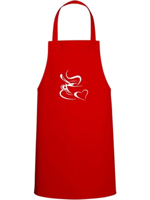 Coffee & Kalp Tasarım Özel Baskılı Chef Mutfak Önlüğü Kırmızı