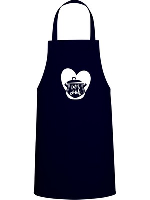 Let's Cook Yazılı Tencere Özel Baskı Chef Mutfak Önlüğü Lacivert
