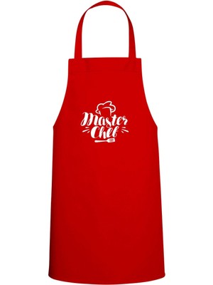 Master Chef Yazı Özel Baskılı Chef Mutfak Önlüğü Kırmızı