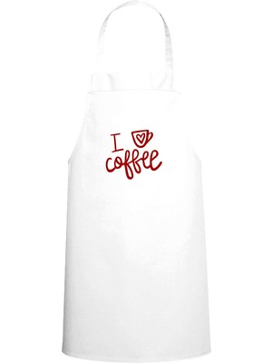 I Love Coffe Yazılı Özel Baskı Chef Mutfak Önlüğü Beyaz
