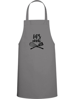 Let's Cook Yazılı Özel Baskı Chef Mutfak Önlüğü Gri