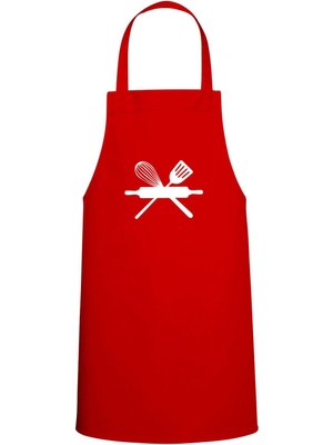 Mutfak Malzemesi Özel Baskılı Chef Mutfak Önlüğü Kırmızı