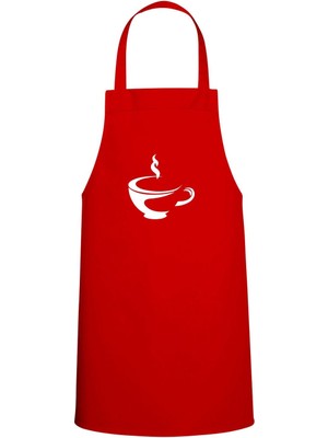 Coffee Temalı Özel Baskı Chef Mutfak Önlüğü Kırmızı