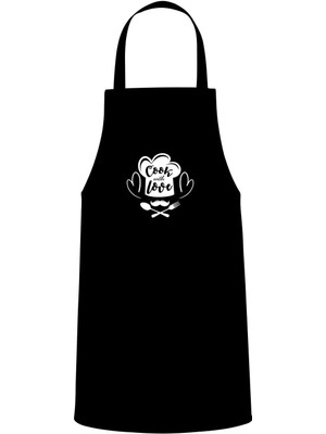 Cook With Love Yazılı Özel Baskı Chef Mutfak Önlüğü Siyah