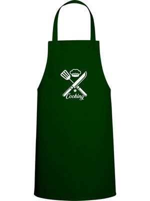 Cooking Yazılı Özel Baskılı Chef Mutfak Önlüğü Avcı Yeşili