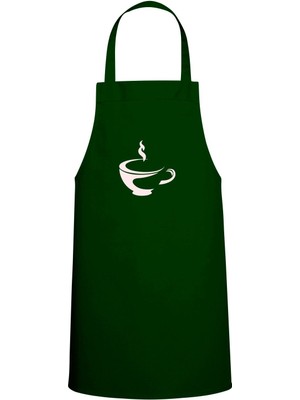 Coffee Temalı Özel Baskı Chef Mutfak Önlüğü Avcı Yeşili