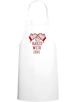 Baked Wite Love Yazılı Özel Baskı Chef Mutfak Önlüğü Beyaz